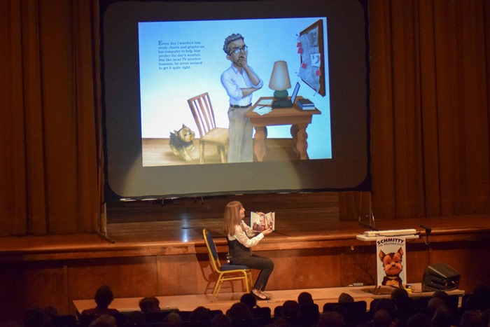 You could hear a dog bone drop as Author Elly read my Schmitty The Weather Dog:Daydream book on stage. 