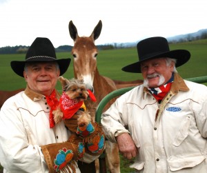 Me with Schmitty The Weather Dog, Champion Mule Driver Bill Neel and Big Sal (the mule)
