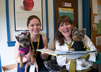 1st Grade Teacher Becky Leuchte, Elly, and Schmitty the Weather Dog