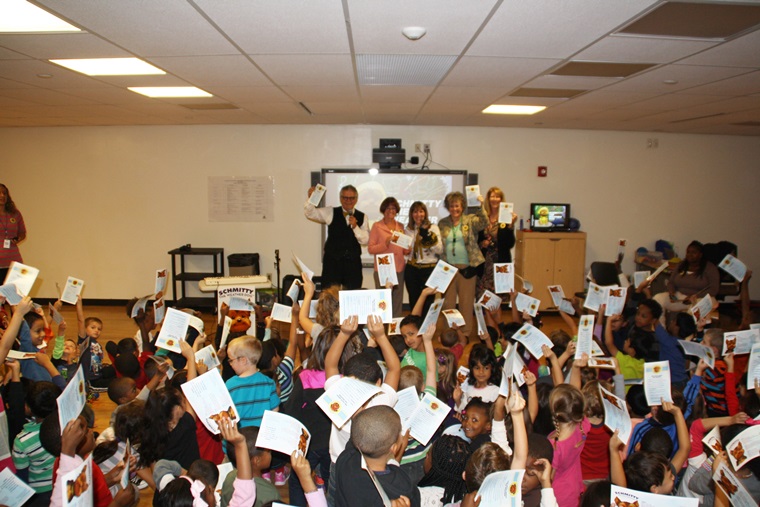 Students have fun waving my Schmitty The Weather Dog 10 Weather Facts cards with the CREC Team & STWD Team looking on.  