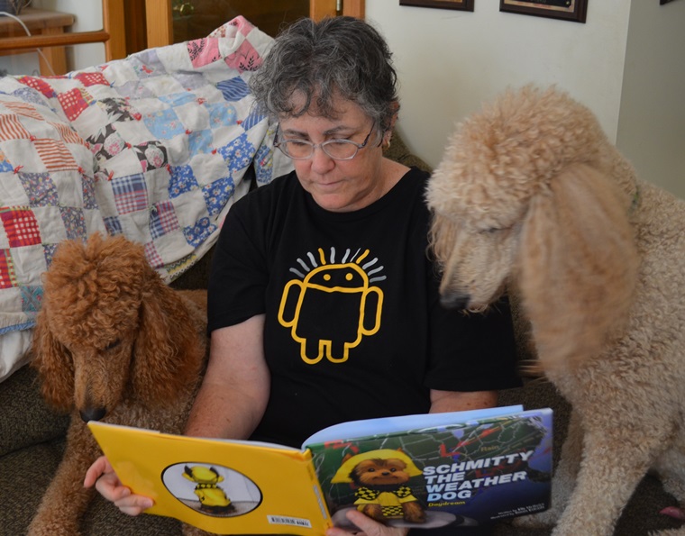 CREC STEM Coach, Dr Jan Mooney-Frank shares my story at home with her pups, Eleanor  & Henry.  Literacy & science rock/bark!